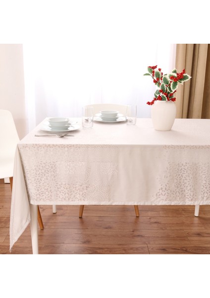 Soft Floral Devore Masa Örtüsü - Gri - 140X200 cm