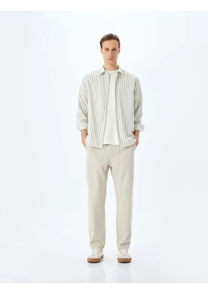 Beli Bağcıklı Cep Detaylı Pamuklu Chino Pantolon 5SAM40023HW - Koton - Deve Tüyü - 42