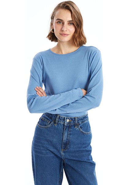 Lcwaıkıkı Basic Bisiklet Yaka Düz Uzun Kollu Kadın Body