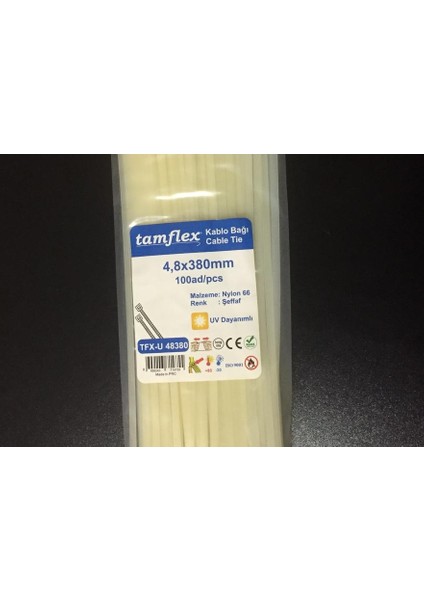 4.8 x 380 mm (38 cm) Kırık Beyaz Kemik Rengi Kablo Bağı 100 Adet