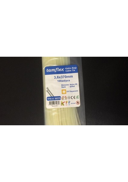 3.6 x 370 mm (37 cm) Kırık Beyaz Kemik Rengi Kablo Bağı 100 Adet