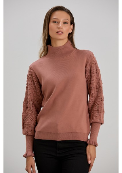 Kadın Triko Kolu Şık Örgü Detaylı Kazak fiyatları