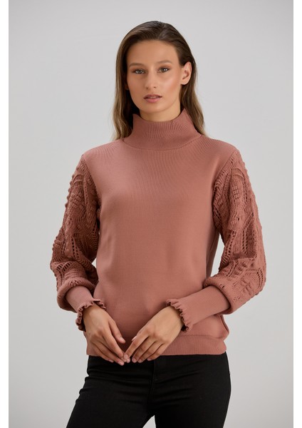 Kadın Triko Kolu Şık Örgü Detaylı Kazak fırsatları