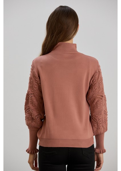 Kadın Triko Kolu Şık Örgü Detaylı Kazak indirimleri