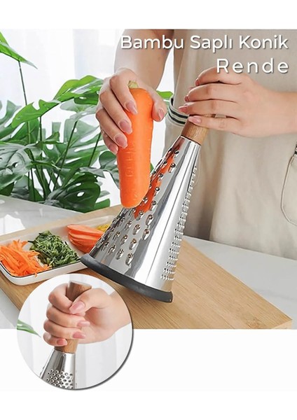 Bambu Saplı Konik Rende | 3 Fonksiyonlu Doğrama - 27 cm