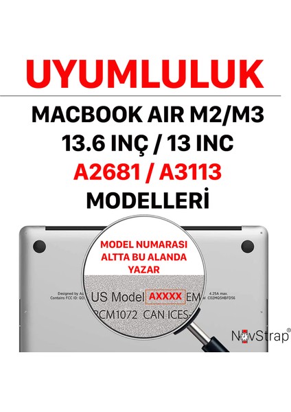 Apple MacBook Air M2 M3 Çip A2681 A3113 13.6 inç Uyumlu Kılıf Sert Rubber Mat Buzlu Kapak