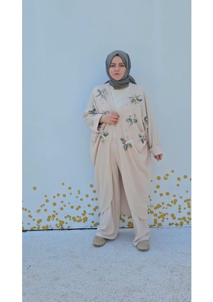 Kimono Pantolonlu Bej Takım modelleri
