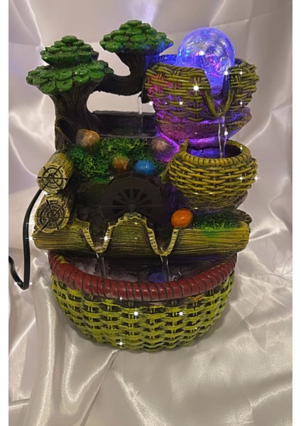 Su Şelalesi Doğa Çift Oluklu Sepet Feng Shui Akan Su Objesi LED Işık Lı modelleri