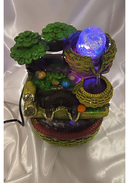 Su Şelalesi Doğa Çift Oluklu Sepet Feng Shui Akan Su Objesi LED Işık Lı indirimleri