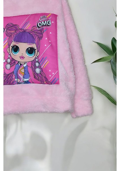 Kız Çocuk Lol Desenli Peluş Ceket Kız Çocuk Lol Temalı Peluş Hırka Peluş Ceket
