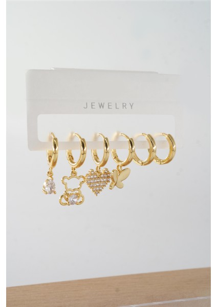 Kadın Vip Seri Antialerjik Baget Zirkon Taşlı 6'lı Küpe