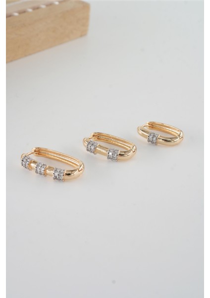 Kadın Vip Seri Antialerjik Baget Zirkon Taşlı Rodajlı 2 Renk 3'lü Küpe fiyatları