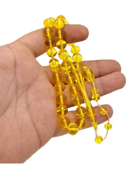 Sarı Renk Uçlu Küre Kesim Toz Kehribar Tesbih