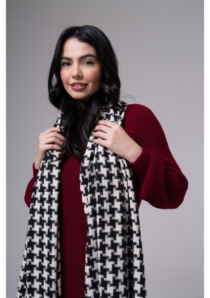 Dama Desenli Kaşmir %100 Viscone Siyah-Beyaz Şal fiyatları