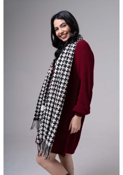 Dama Desenli Kaşmir %100 Viscone Siyah-Beyaz Şal modelleri