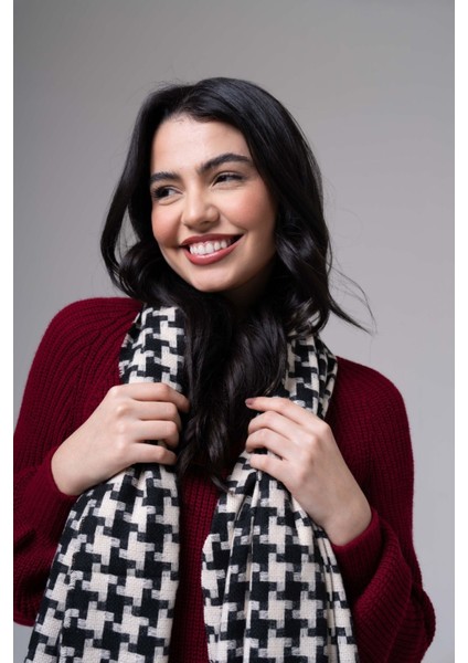 Dama Desenli Kaşmir %100 Viscone Siyah-Beyaz Şal fırsatları