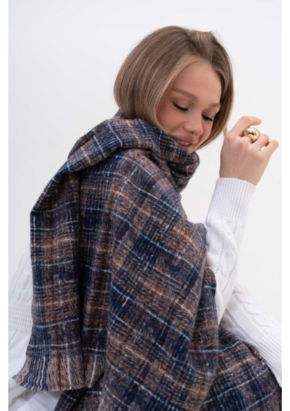 Renk Geçişli Kaşmir %100 Viscose Lacivert-Bej Şal