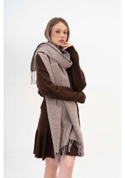 Jakarlı Kaşmir %100 Viscose Koyu Bej Şal