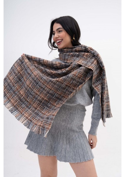 Renk Geçişli Kaşmir %100 Viscose Gri-Bej Şal