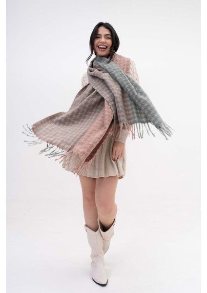 Kare Desenli Püsküllü Kaşmir %100 Viscose Pudra Gri Şal fiyatları