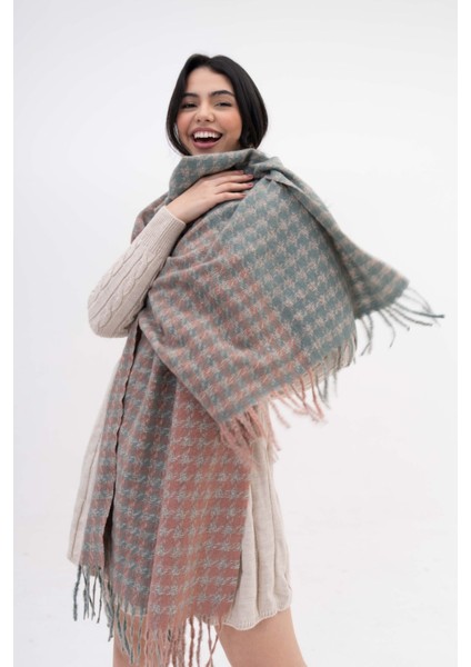 Kare Desenli Püsküllü Kaşmir %100 Viscose Pudra Gri Şal modelleri