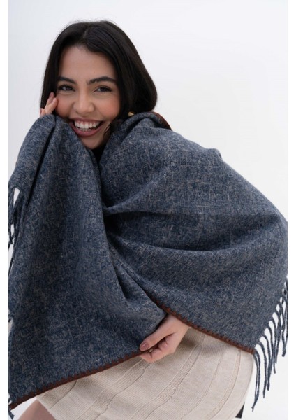 Jakarlı Kaşmir %100 Viscose Lacivert Şal