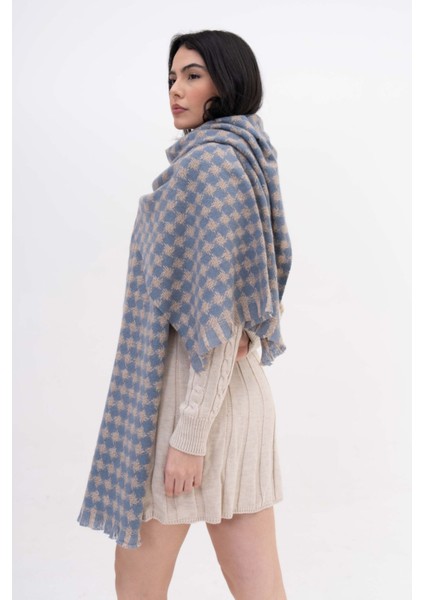 Kazayağı Desenli Kaşmir %100 Viscose Mavi-Bej Şal fırsatları