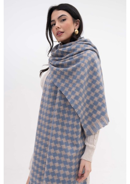 Kazayağı Desenli Kaşmir %100 Viscose Mavi-Bej Şal indirimleri