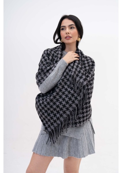 Dama Desenli Kaşmir %100 Viscone Gri-Siyah Şal fiyatları