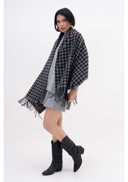 Dama Desenli Kaşmir %100 Viscone Gri-Siyah Şal modelleri