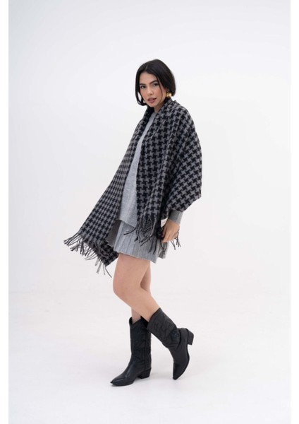 Dama Desenli Kaşmir %100 Viscone Gri-Siyah Şal fırsatları