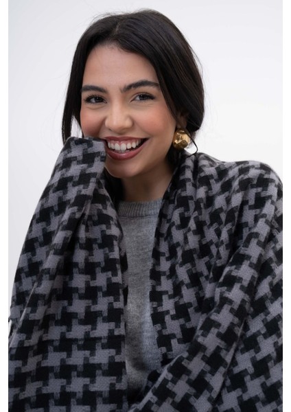 Dama Desenli Kaşmir %100 Viscone Gri-Siyah Şal indirimleri