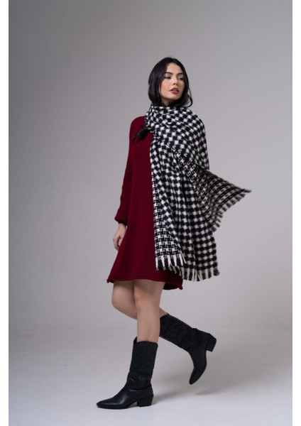 Kazayağı Desenli Kaşmir %100 Viscose Lacivert Beyaz Şal fiyatları