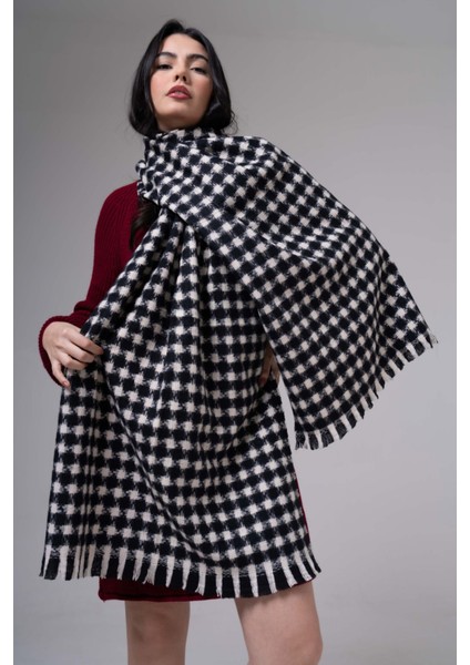 Kazayağı Desenli Kaşmir %100 Viscose Lacivert Beyaz Şal fırsatları