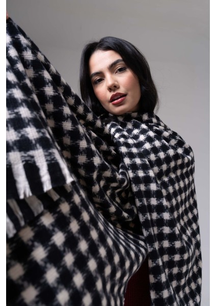 Kazayağı Desenli Kaşmir %100 Viscose Lacivert Beyaz Şal indirimleri