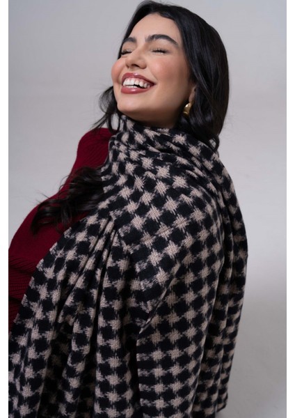 Kazayağı Desenli Kaşmir %100 Viscose Siyah-Bej Şal