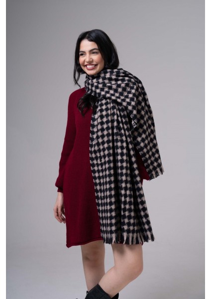 Kazayağı Desenli Kaşmir %100 Viscose Siyah-Bej Şal fırsatları