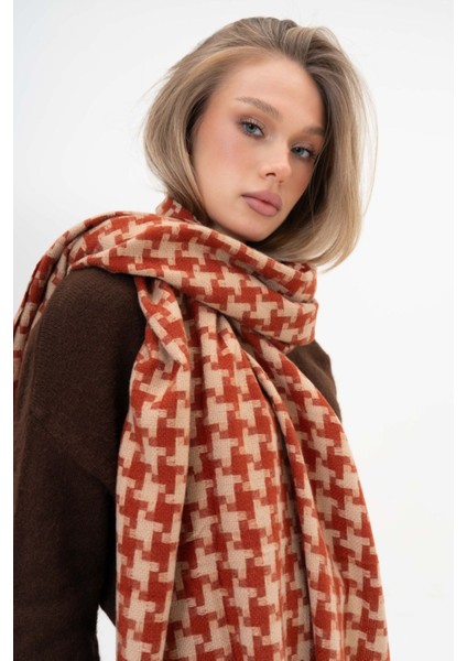 Dama Desenli Kaşmir %100 Viscone Turuncu-Bej Şal modelleri