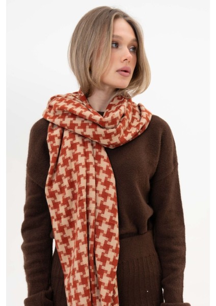 Dama Desenli Kaşmir %100 Viscone Turuncu-Bej Şal indirimleri