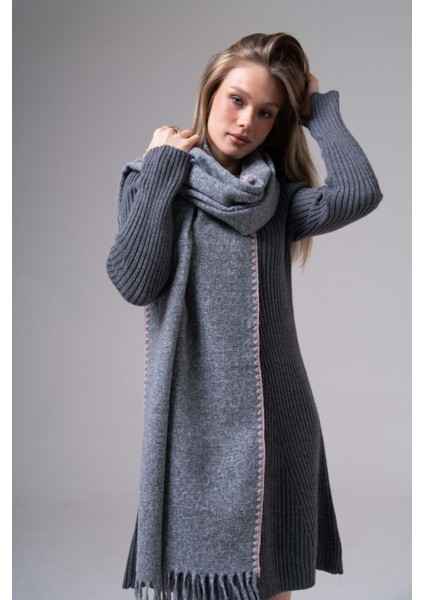 Jakarlı Kaşmir %100 Viscose Mavi Şal