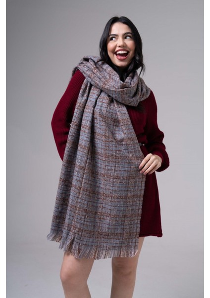 Renk Geçişli Kaşmir %100 Viscose Mavi-Kahverengi Şal
