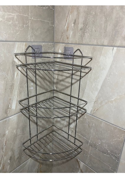 3 Katlı Banyo Askılık, Banyo Köşe Askılık, Paslanmaz Banyo Askılık, Banyo Düzenleyici, Şampuan Askılık,