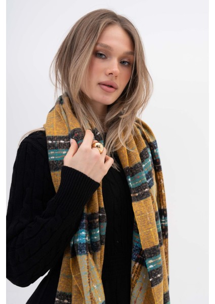 Ekose Desenli Püsküllü Kaşmir %100 Viscose Somon Yeşil Çizgili Şal fırsatları