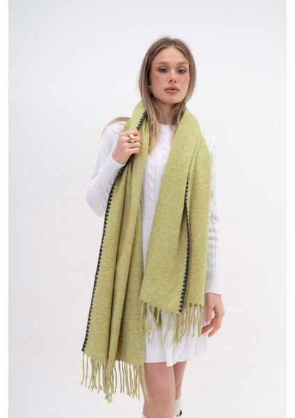 Jakarlı Kaşmir %100 Viscose Yeşil Şal