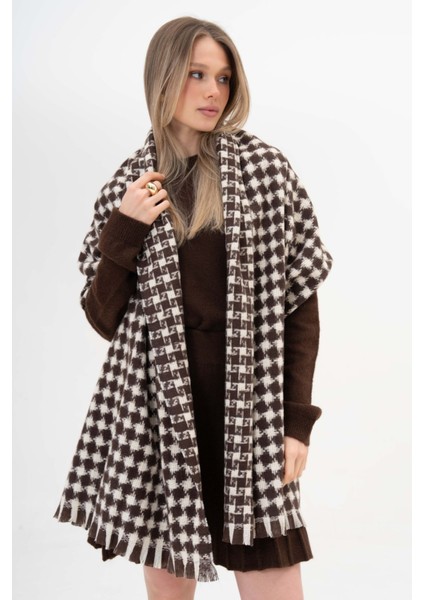 Kazayağı Desenli Kaşmir %100 Viscose Kahverengi-Krem Şal fiyatları
