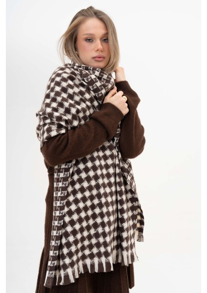 Kazayağı Desenli Kaşmir %100 Viscose Kahverengi-Krem Şal modelleri