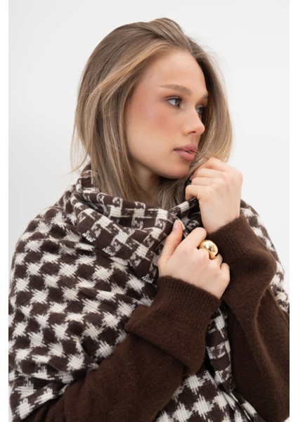 Kazayağı Desenli Kaşmir %100 Viscose Kahverengi-Krem Şal fırsatları