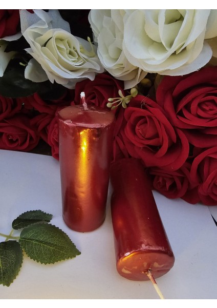 2 Li Metalik Kımızı Mum Özel Gün Yılbaşı Dekor Mum