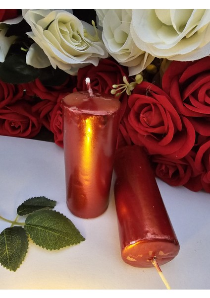2 Li Metalik Kımızı Mum Özel Gün Yılbaşı Dekor Mum