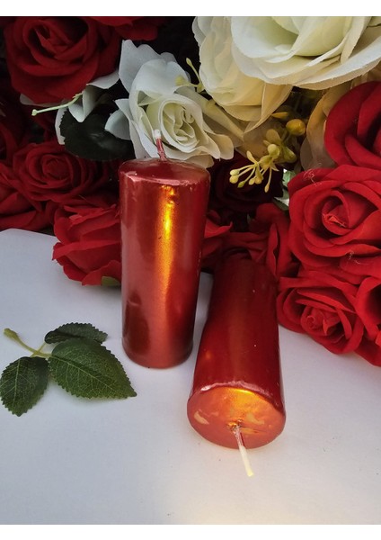2 Li Metalik Kımızı Mum Özel Gün Yılbaşı Dekor Mum